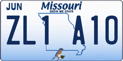 MO license plate ZL1A1O