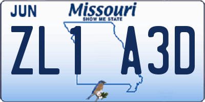 MO license plate ZL1A3D