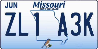 MO license plate ZL1A3K