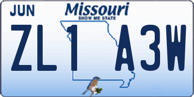 MO license plate ZL1A3W