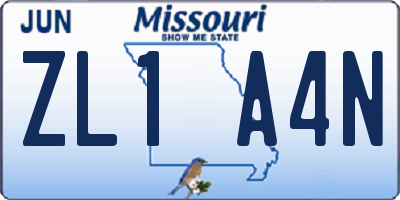 MO license plate ZL1A4N