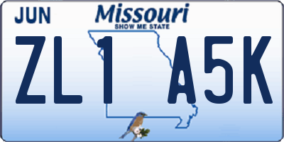 MO license plate ZL1A5K