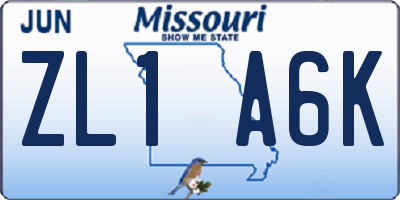 MO license plate ZL1A6K