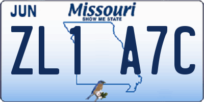 MO license plate ZL1A7C