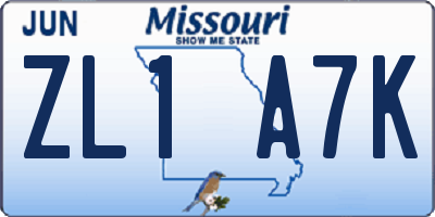 MO license plate ZL1A7K