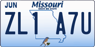 MO license plate ZL1A7U