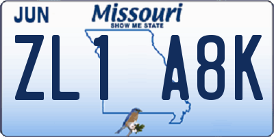 MO license plate ZL1A8K