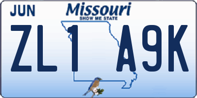 MO license plate ZL1A9K