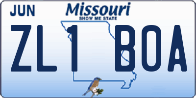 MO license plate ZL1B0A