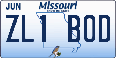 MO license plate ZL1B0D