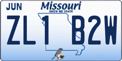 MO license plate ZL1B2W