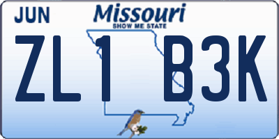 MO license plate ZL1B3K