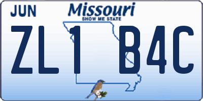 MO license plate ZL1B4C