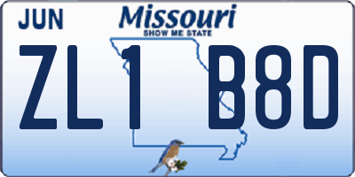 MO license plate ZL1B8D