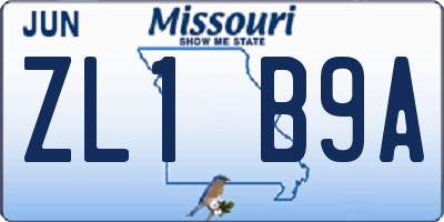 MO license plate ZL1B9A