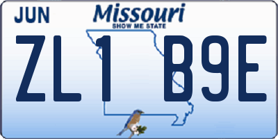 MO license plate ZL1B9E