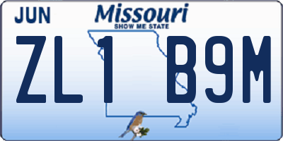 MO license plate ZL1B9M