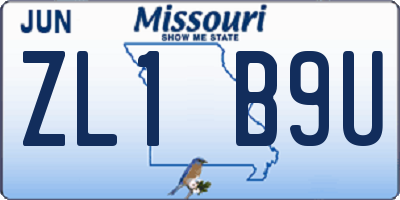 MO license plate ZL1B9U
