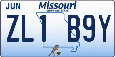 MO license plate ZL1B9Y