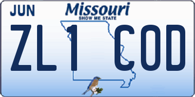 MO license plate ZL1C0D