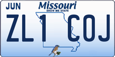 MO license plate ZL1C0J