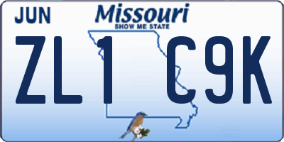 MO license plate ZL1C9K
