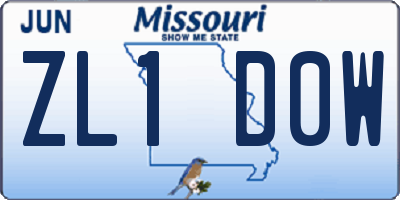 MO license plate ZL1D0W