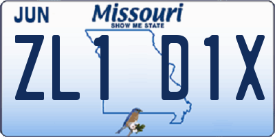 MO license plate ZL1D1X