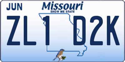 MO license plate ZL1D2K