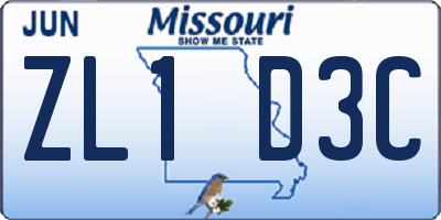 MO license plate ZL1D3C