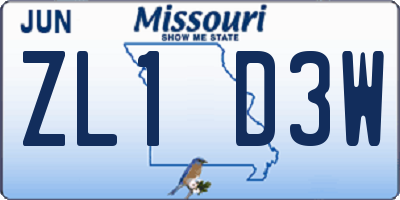 MO license plate ZL1D3W