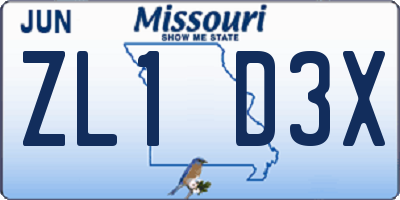 MO license plate ZL1D3X