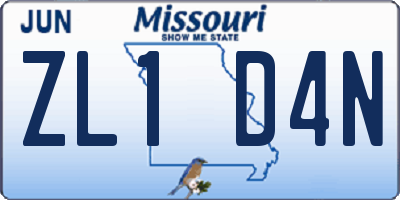 MO license plate ZL1D4N