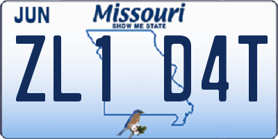 MO license plate ZL1D4T