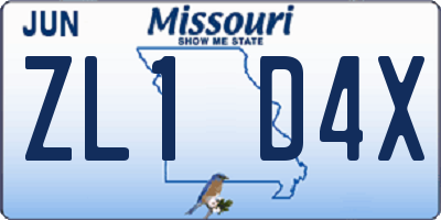 MO license plate ZL1D4X