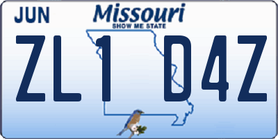 MO license plate ZL1D4Z