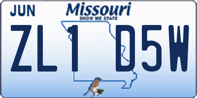 MO license plate ZL1D5W