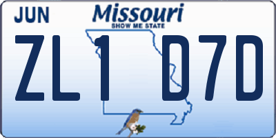 MO license plate ZL1D7D
