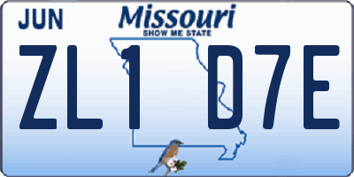 MO license plate ZL1D7E