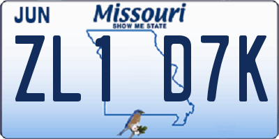 MO license plate ZL1D7K