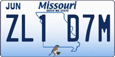 MO license plate ZL1D7M