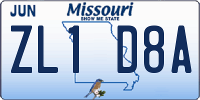 MO license plate ZL1D8A