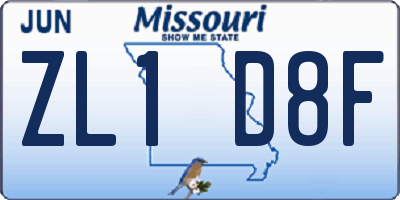 MO license plate ZL1D8F
