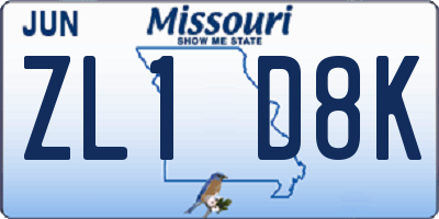 MO license plate ZL1D8K