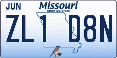 MO license plate ZL1D8N