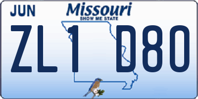 MO license plate ZL1D8O