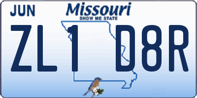 MO license plate ZL1D8R