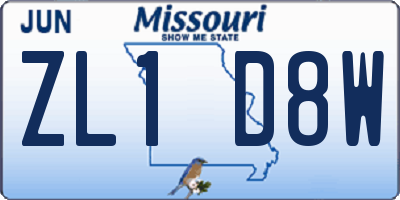 MO license plate ZL1D8W