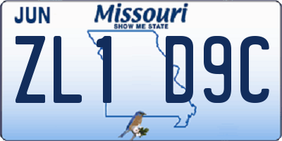 MO license plate ZL1D9C
