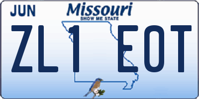 MO license plate ZL1E0T